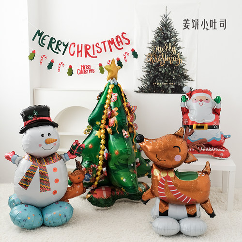 Christmas奶茶店麋鹿圣诞树老人创意气球合集商场橱窗氛围装饰