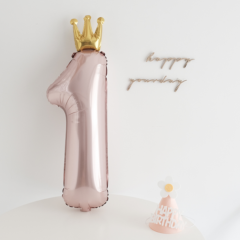 35寸珠光色粉色蓝色宝宝周岁生日字母家用派对背景皇冠数字气球