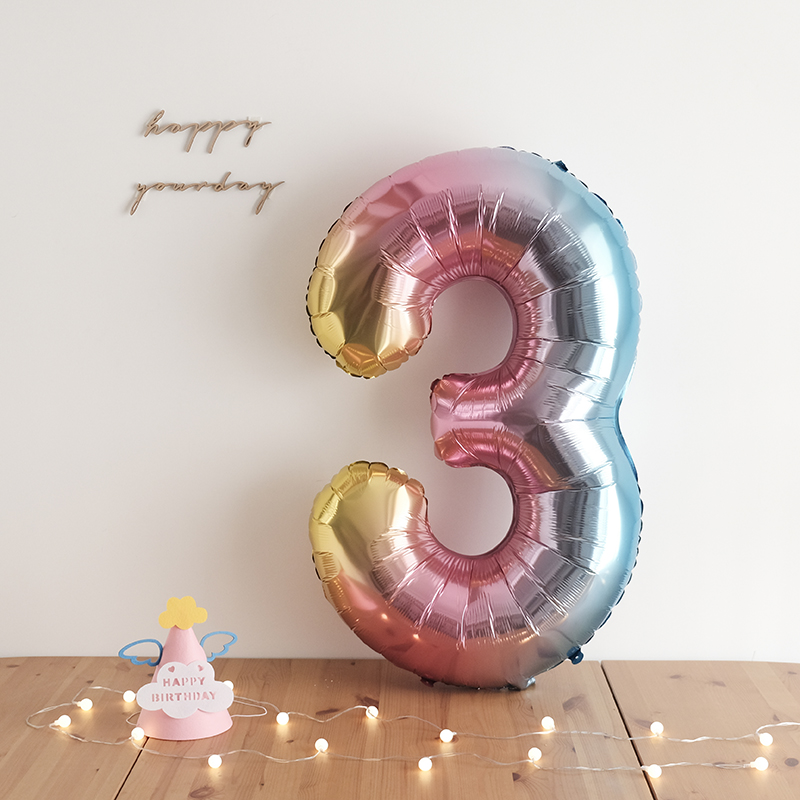 42寸彩虹渐变彩色数字铝箔气球铝膜儿童拍照道具派对装饰生日布置