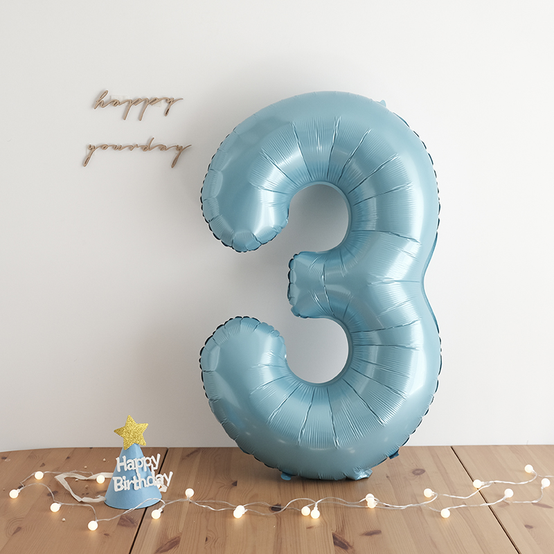 42寸珠光蓝铝膜数字气球男孩宝宝儿童周岁生日派对拍照背景墙装饰