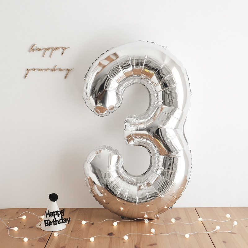 42寸大号数字气球银色简约场景氛围布置装饰飘空气球拍照道具ins