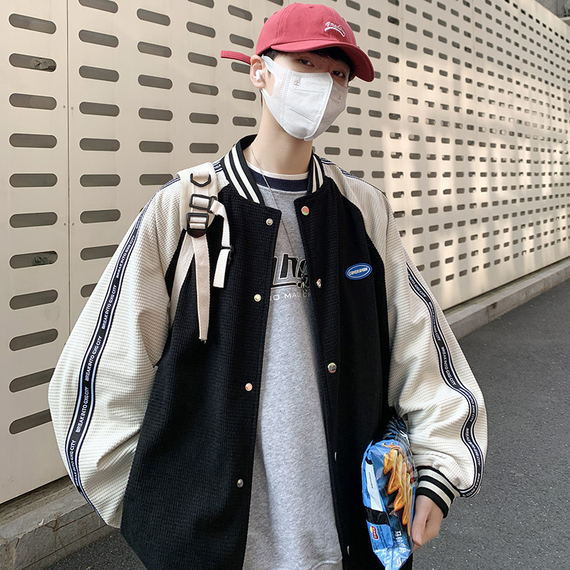 抖音供货！港风外套男宽松秋季华夫格ins潮牌撞色棒球服JK33-P88图片