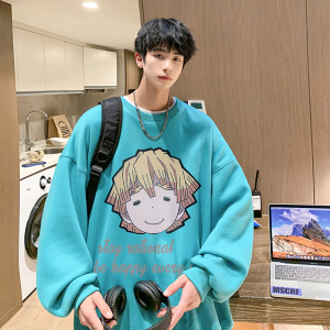 秋季新款港风潮男女宽松大码印花套头卫衣外套情侣装WY2314-P43，女装短外套，电商B295