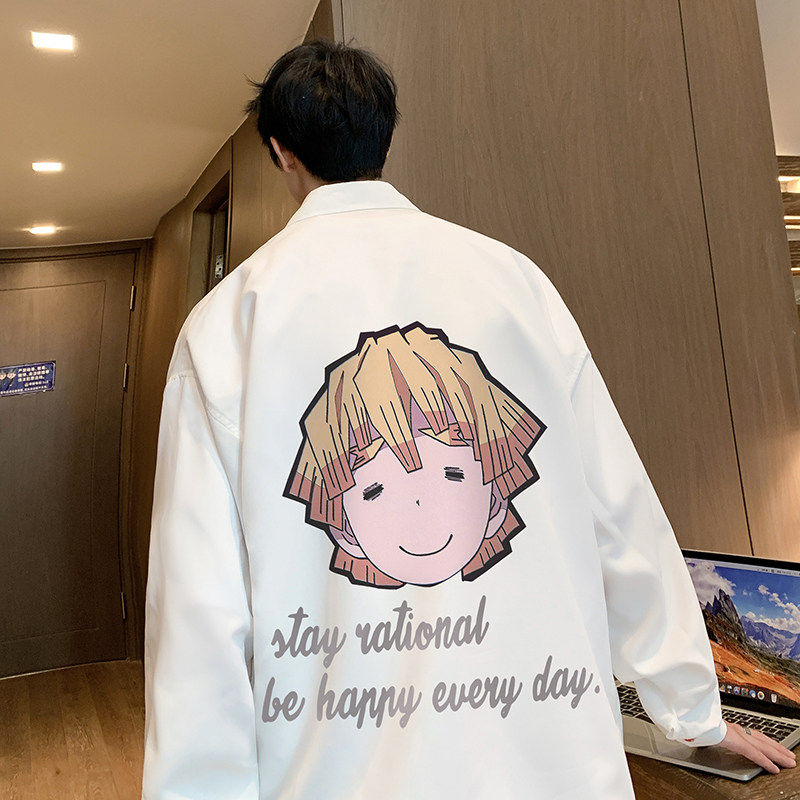 长袖衬衫男秋季新款港风宽松休闲潮流印花长袖衬衣外套男CS14-P45图片
