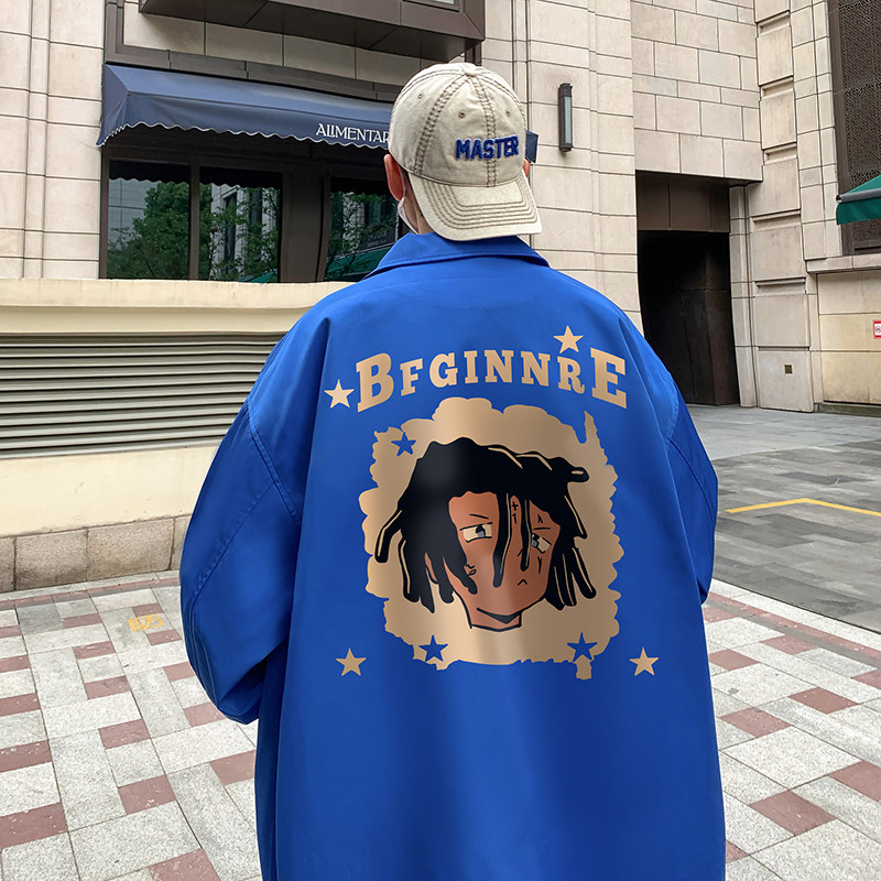 港风外套潮流ins印花宽松百搭翻领克莱因蓝夹克男潮JK4802-P78图片