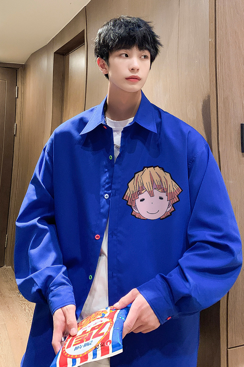 抖音供货港风潮流印花长袖衬衫男宽松休闲百搭衬衣外套CS14-P45,男装衬衫,电商B295