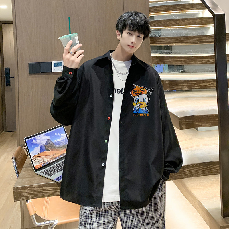 直播供货2025秋季翻领长袖衬衫男宽松港风印花衬衣外套CS09-P45,男装衬衫,电商B295