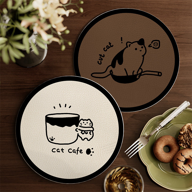 卡通皮革杯垫2025新款圆形防油防烫耐高温免洗餐盘垫餐桌隔热餐垫,居家布艺,餐垫,淘宝优惠券,粉丝福利购,淘宝优惠卷