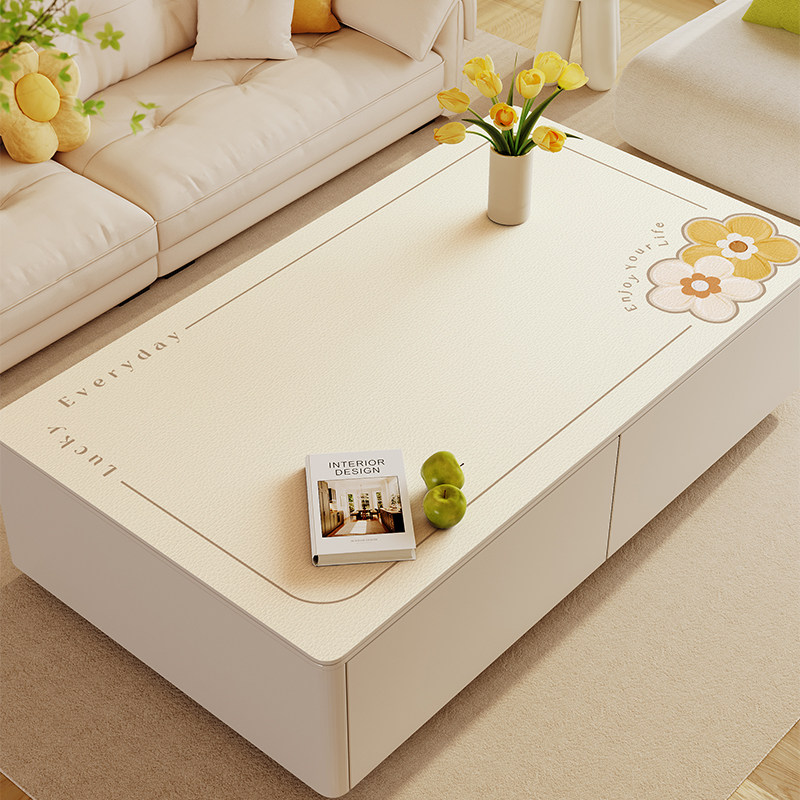 奶油风茶几垫高级感防水防油防烫餐桌垫家用客厅免洗长方形桌布,居家布艺,桌布,淘宝优惠券,粉丝福利购,淘宝优惠卷