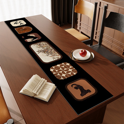 中古风桌旗茶桌皮革茶席垫子防水茶几长条桌布电视柜桌面保护垫