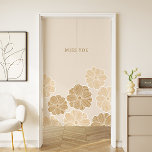 小清新花朵门帘遮光帘不掉杆加厚简约免打孔安装门帘布厨房帘遮挡