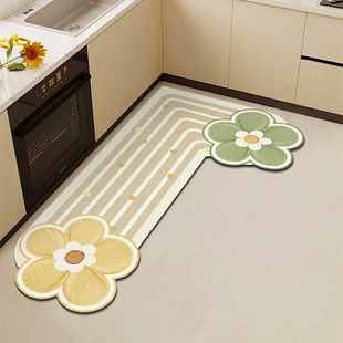 清新花卉厨房地垫L型一体防水防滑垫子可擦免洗可裁剪定制PVC脚垫