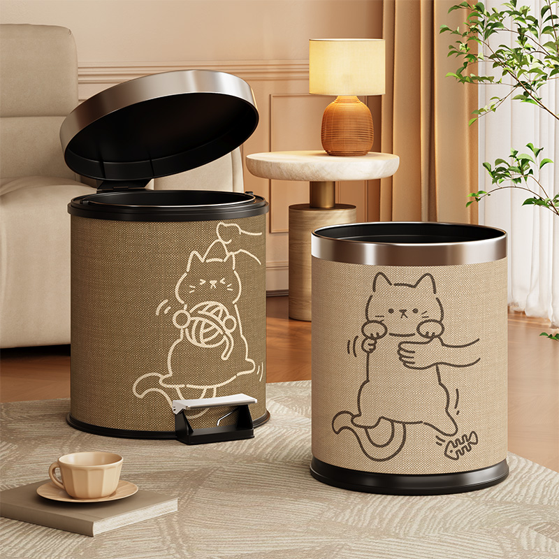 侘寂风垃圾桶家用2025新款客厅卧室办公室高颜值轻奢高档带盖双层