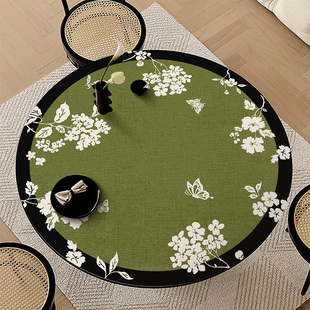 中古风圆桌桌垫圆形餐桌垫桌布茶几垫隔热垫防水防油轻奢高级感