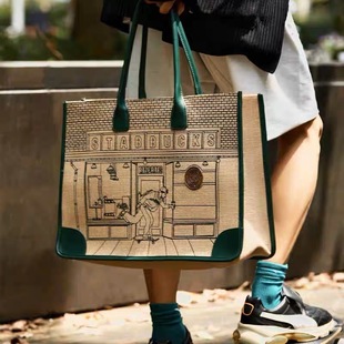 新款 潮麻布购物袋彩绘艺术原宿文艺大包托特包女大容量单肩手提包