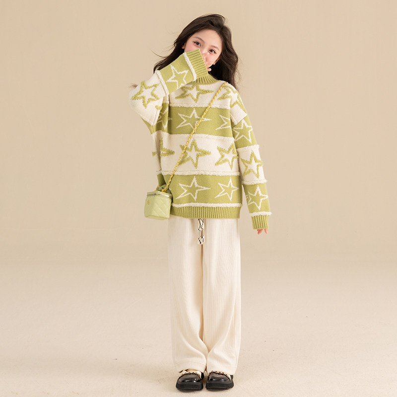 贝蒂女童冬季加绒毛衣2026冬季新款时尚儿童女大童时髦宽松针织衫