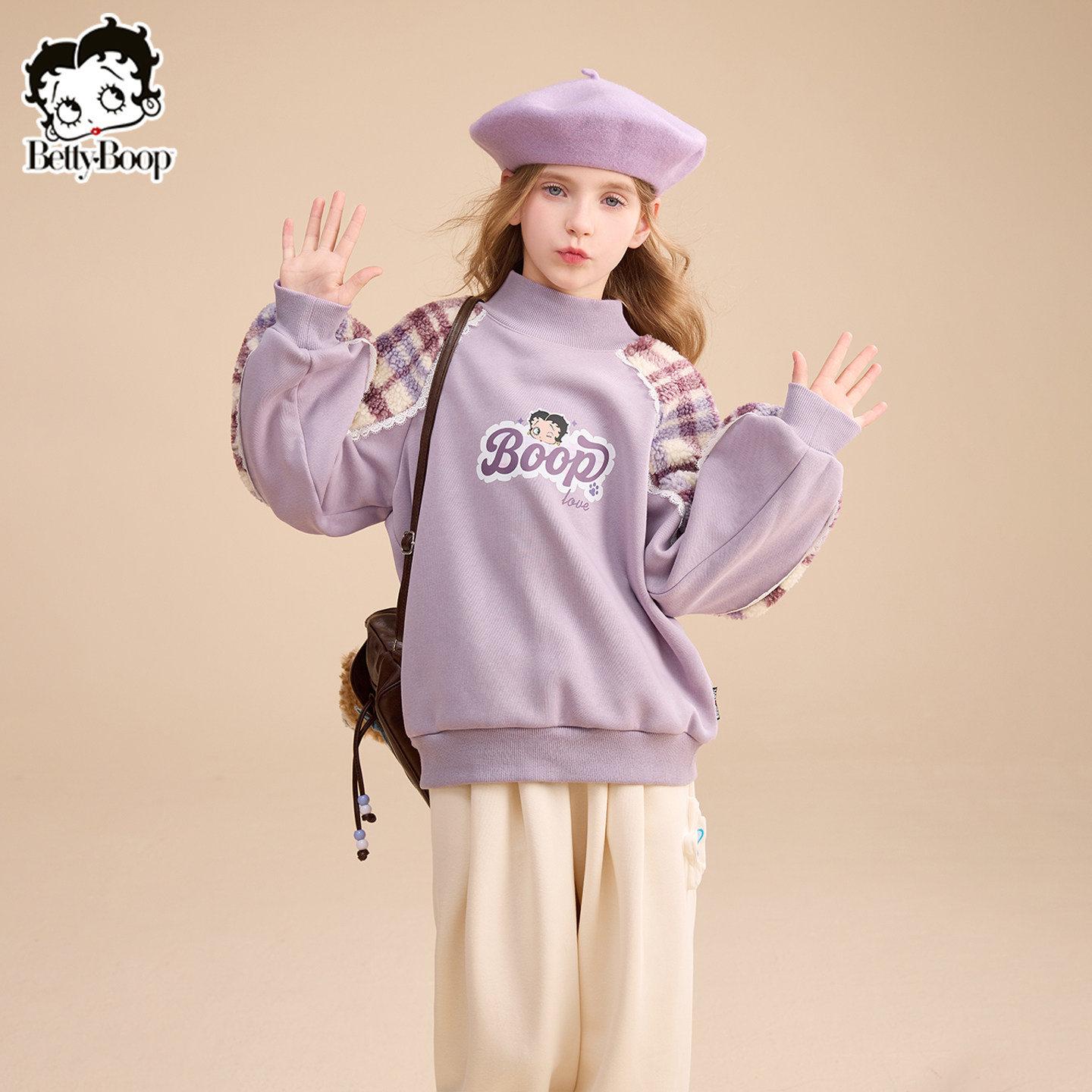 贝蒂女童秋冬加绒加厚套头卫衣2025年冬季儿童大童洋气半高领上衣