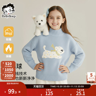贝蒂女童秋冬加厚时髦卡通套头毛衣针织衫2026年冬季新品休闲上衣