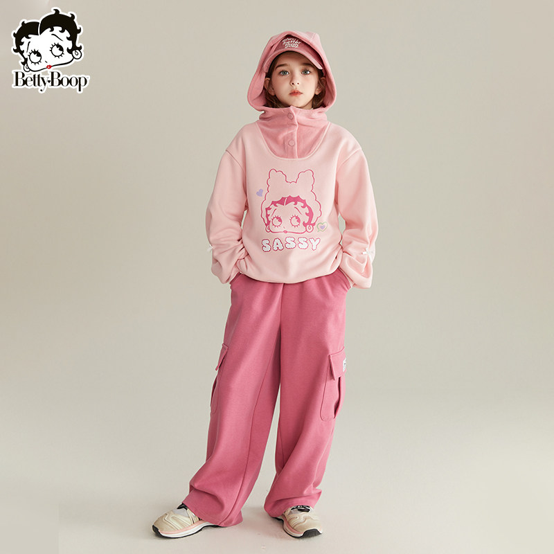 贝蒂女童洋气冬季童装连帽加绒卫衣儿童打底衫秋冬女大童韩版上衣