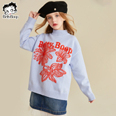 贝蒂女童秋冬洋气圆领套头毛衣2026年秋季 儿童大童花纹时尚 上衣