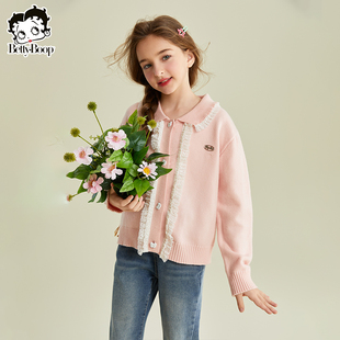贝蒂童装女童秋冬时髦开衫翻领毛衣2026年秋季儿童大童洋气上衣