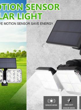 新款双头100LED太阳能壁灯分体太阳能庭院灯户外防水灯人体感应灯