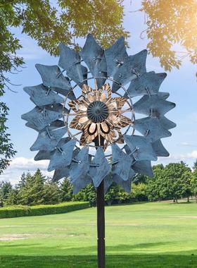 户外太阳能发光风车花园草坪摆件庭院金属工艺品铁艺风车装饰