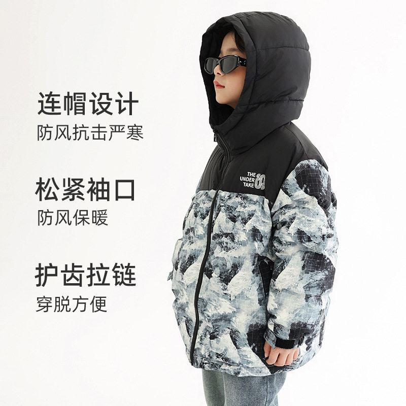 黑金蓄热DK童装冬装新款女男童保暖羽绒服男孩儿童加厚面包服外套