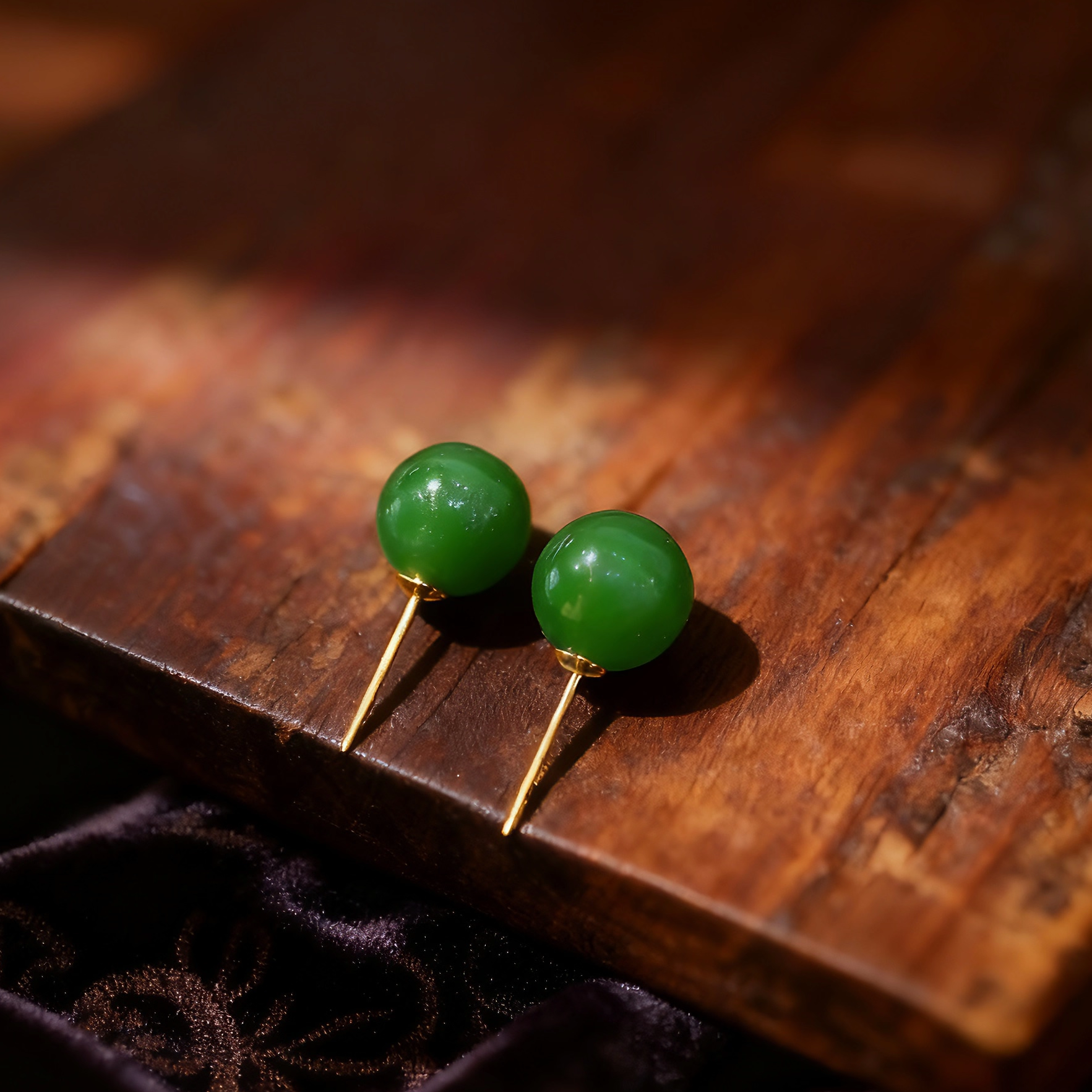 天然a货和田玉碧玉18K金圆珠耳钉耳坠气质女款高级节日礼物送妈妈