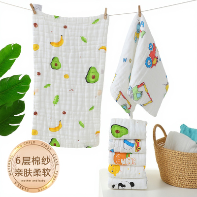 儿童毛巾六层高密纱布方巾毛巾婴儿纯棉宝宝棉纱口水巾面巾拍嗝巾