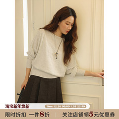 JOCO CHIC 灰色简约温柔长袖毛针织衫女2025秋宽松落肩袖慵懒上衣