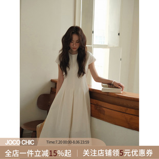 CHIC白色气质褶叠收腰大摆连衣裙女2025夏季 JOCO 宽松简约a字长裙
