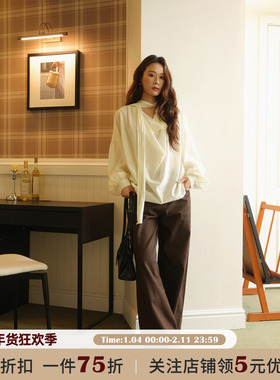 JOCO CHIC 法式气质荡领莱赛尔长袖衬衫2025秋宽松飘带设计感上衣