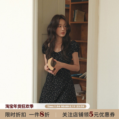 JOCOCHIC法式复古碎花V领连衣裙