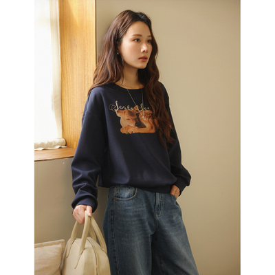 JOCOCHIC简约印花斜肩长袖卫衣