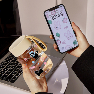 可爱水杯便携女生玻璃杯牛奶咖啡杯刻度高颜值杯子便携玻璃杯外出