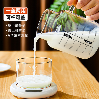刻度玻璃杯高硼硅牛奶杯带盖