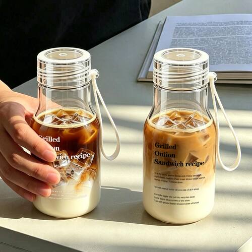 印字玻璃杯创意便携水杯外带咖啡杯大容量牛奶杯办公室果汁饮料杯