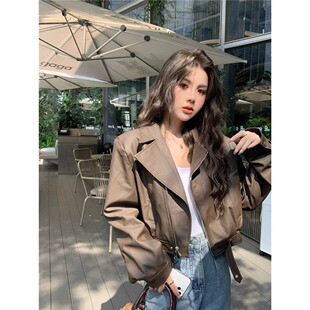 夹克显瘦遮肉上衣 短款 高街美式 复古PU皮衣外套女早秋2026新款