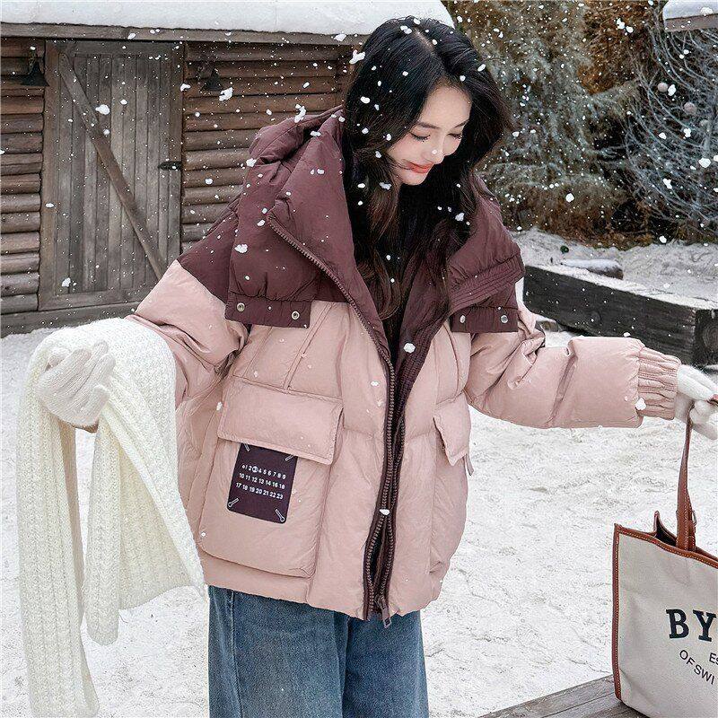 羽绒棉服女2025冬季新款撞色拼接短款棉衣韩版宽松连帽棉袄外套潮,女装/女士精品,棉衣/棉服,淘宝优惠券,粉丝福利购,淘宝优惠卷