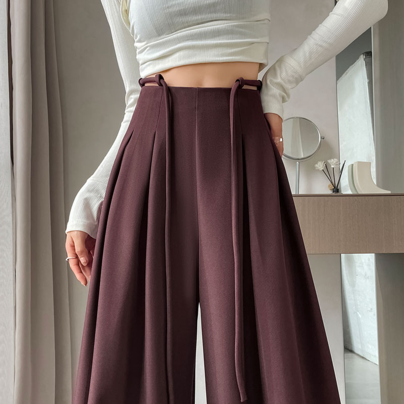 安可拉红西装裤女2025年秋季新款高腰宽松阔腿垂感拖地休闲裤子