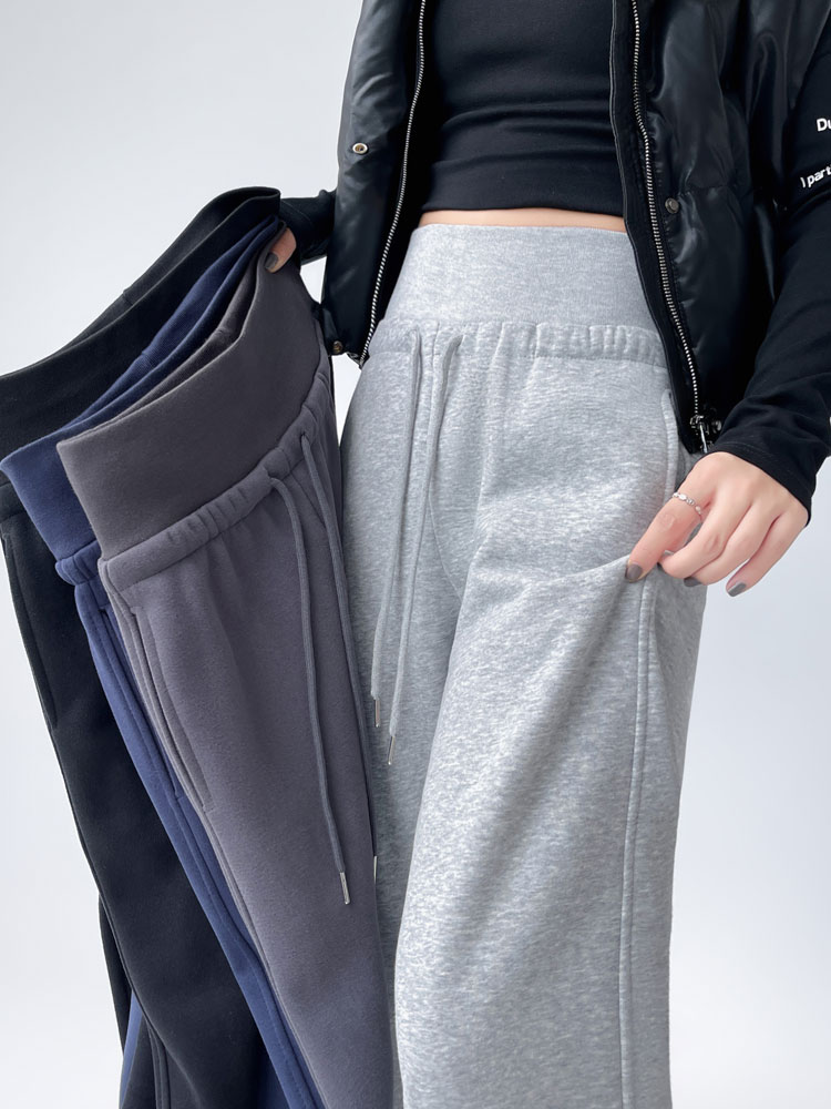 高腰收腹直筒运动裤女2025年秋冬季新款加绒垂感宽松阔腿休闲卫裤