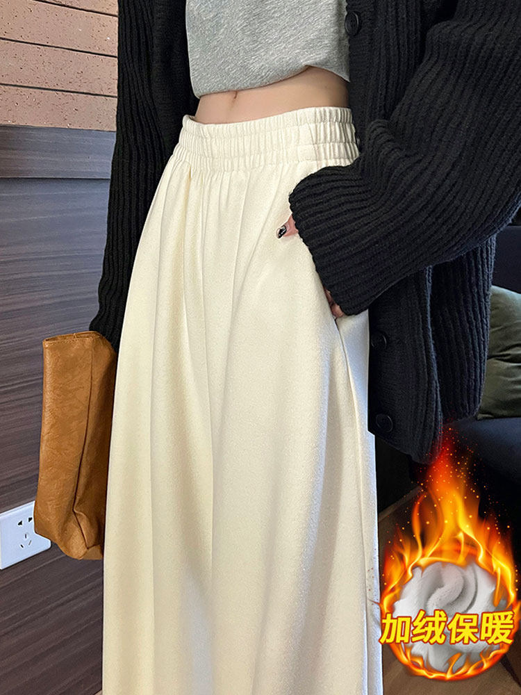 羊绒糯米阔腿裤女2025年秋冬季新款高腰垂感显瘦加绒直筒休闲裤子