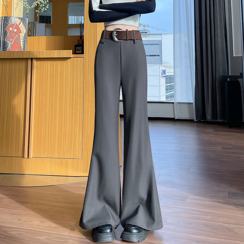 灰色微喇叭西装裤女2025年秋季新款高腰垂感宽松显瘦休闲马蹄裤子