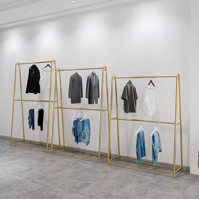 工迈女装店双层落地式挂衣展示架