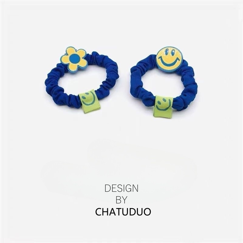 克莱因蓝花朵可爱笑脸少女百搭发圈高弹力扎马尾橡皮筋简约头绳,饰品/流行首饰/时尚饰品新,发饰,淘宝优惠券,粉丝福利购,淘宝优惠卷