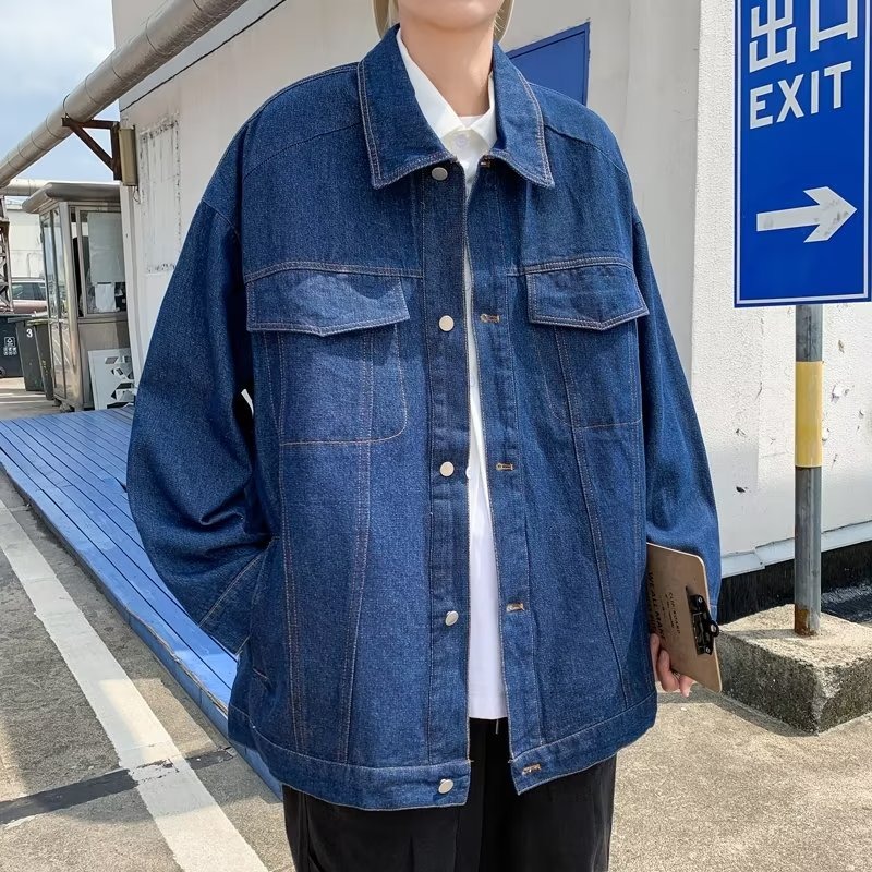美式复古深蓝色牛仔外套oversize高街男春秋潮牌高级感牛仔衣夹克