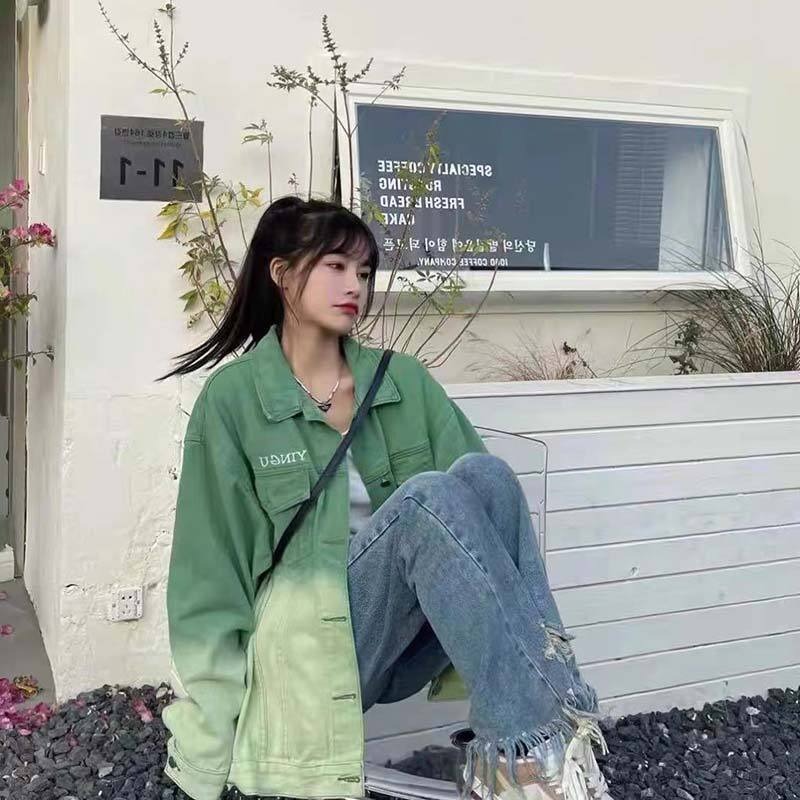 休闲做旧复古工装夹克美式复古小众水洗渐变牛仔外套男女春款宽松