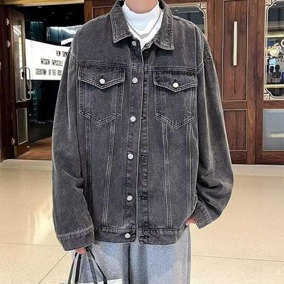 痞帅气学生潮流宽松翻领外套港风潮牌牛仔夹克男春秋季vibe高级感