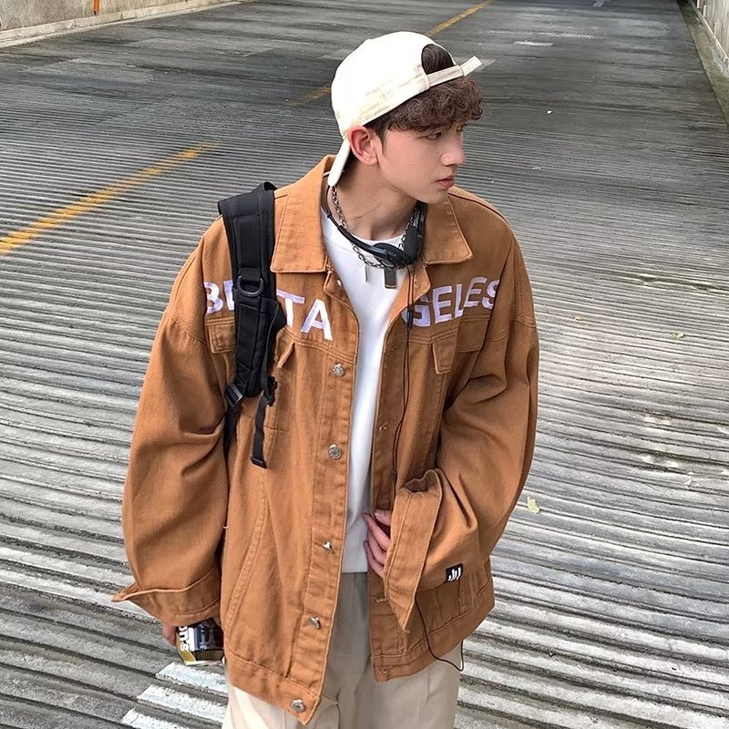 牛仔外套男潮牌春秋季美式复古复古黑色hiphop休闲夹克宽松潮流